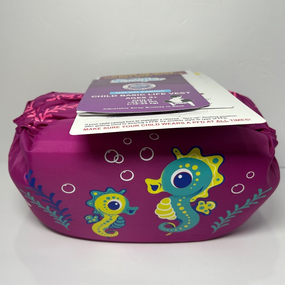 Puddle Jumper Child Basic Life Vest Purple Seahorse Swim Safety Ages 3 33-55 lbs
